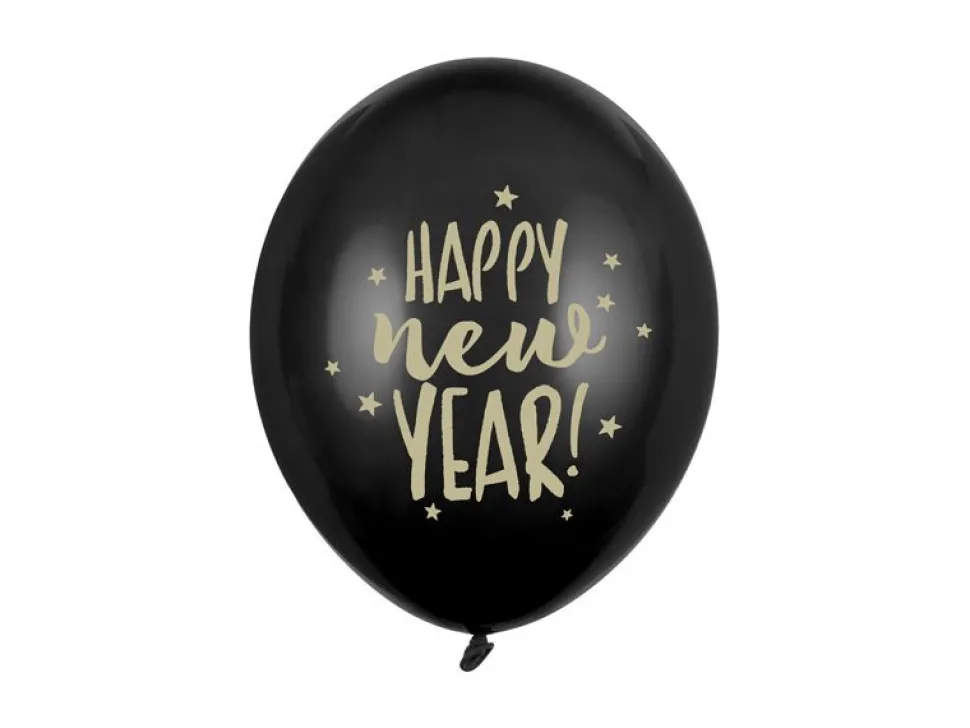 Happy New Year Ballonnen Zwart 30cm 6st