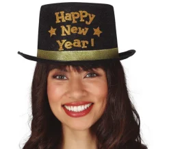 Happy New Year Hoed Zwart Goud