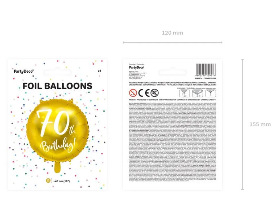 Helium Ballon 70Th Birthday Goud Leeg 45cm