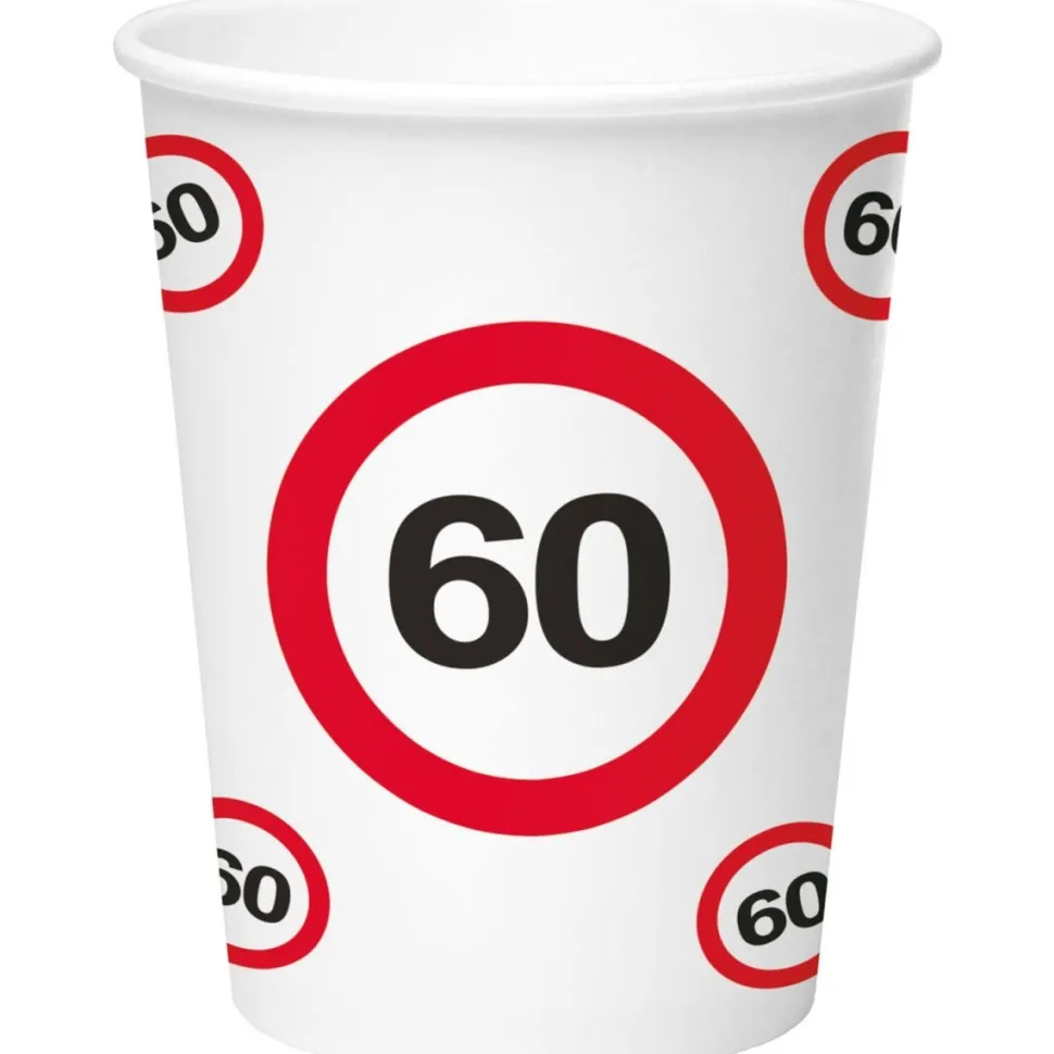 60 Jaar Bekers Wit Rood Verkeersbord 250ml 8st