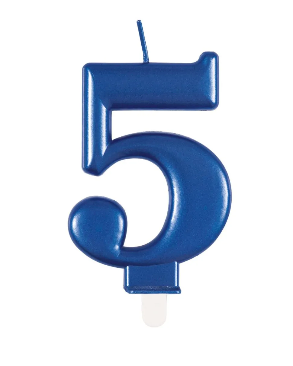 5 Jaar Kaars Blauw 12cm