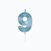 9 Jaar Kaars Blauw Metallic 6cm