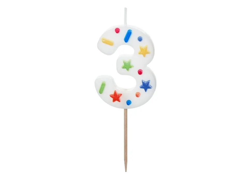 3 Jaar Kaars Gekleurd 10cm