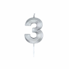 3 Jaar Kaars Zilver Metallic 6cm