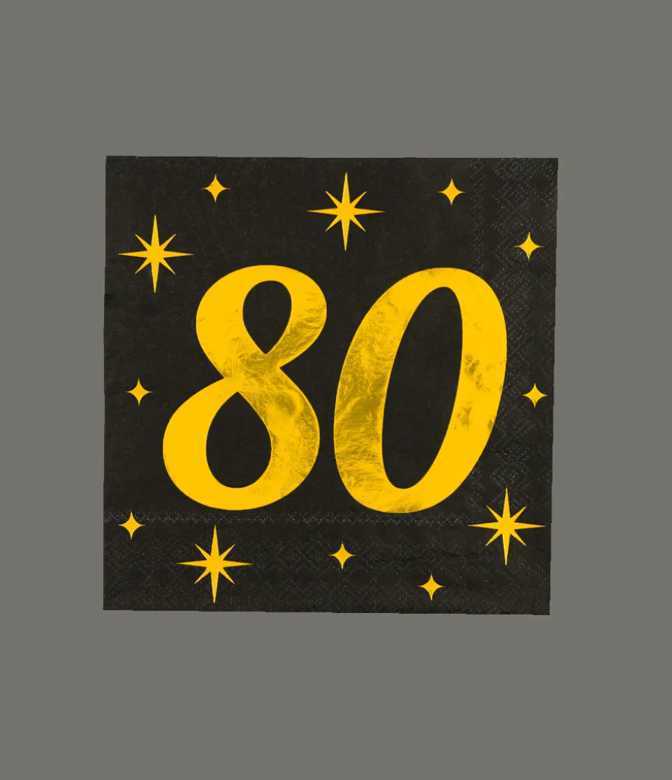 80 Jaar Servetten Zwart Goud 19cm 16st