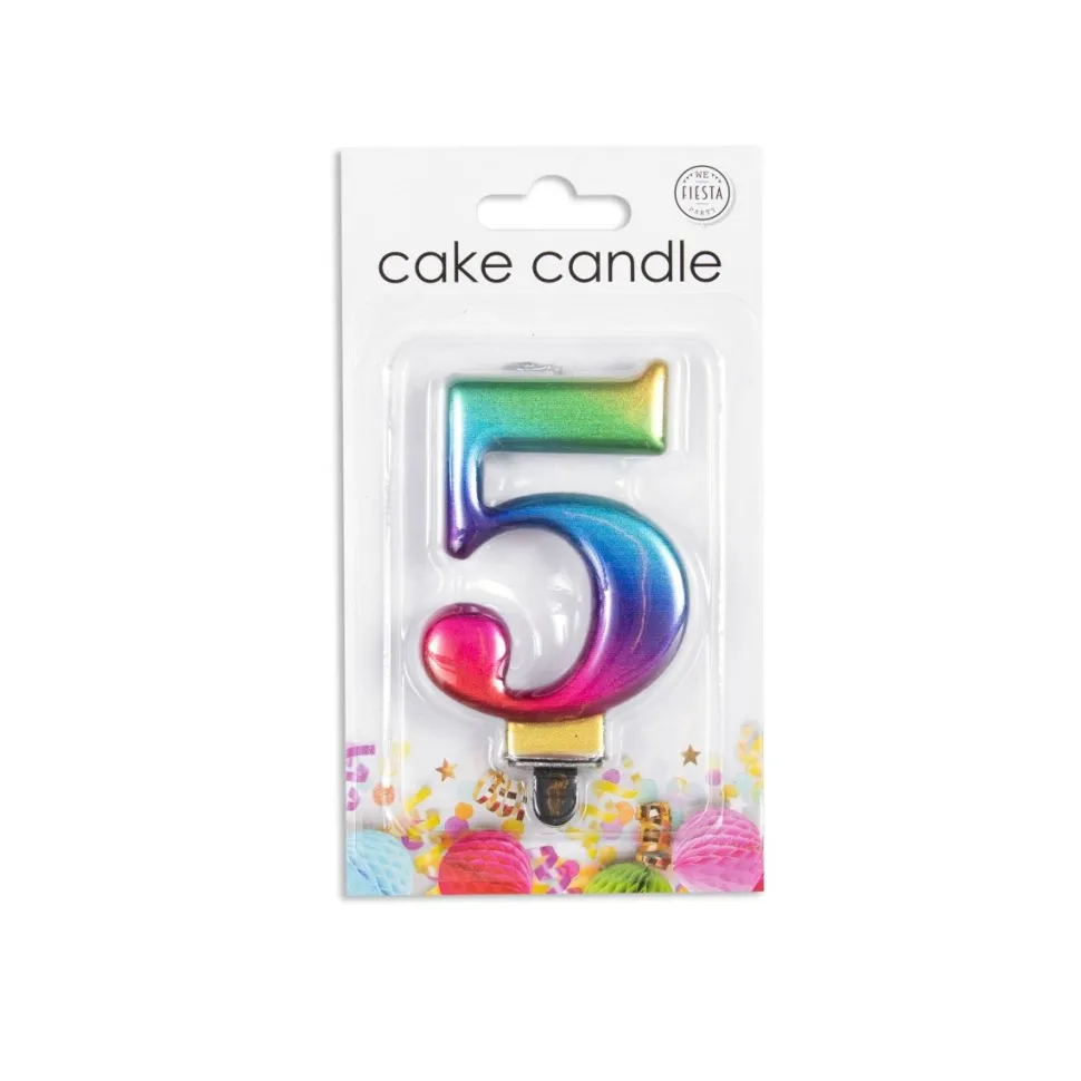 Kaars 5 Jaar Regenboog 7cm