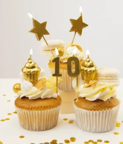 Kaarsjes 10 Jaar Cupcake Goud 17,5cm