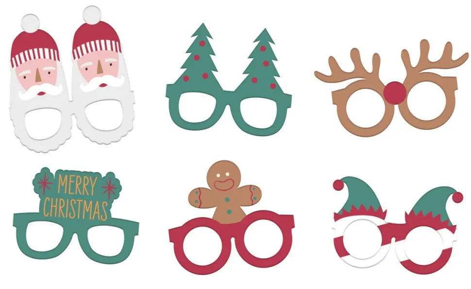 Kerst Brillen Papier 6st