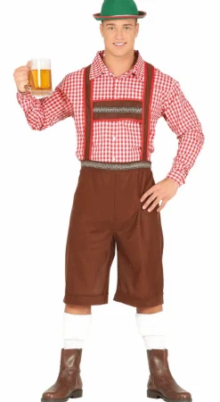 Lederhose Lang Bruin en Blouse Heren L