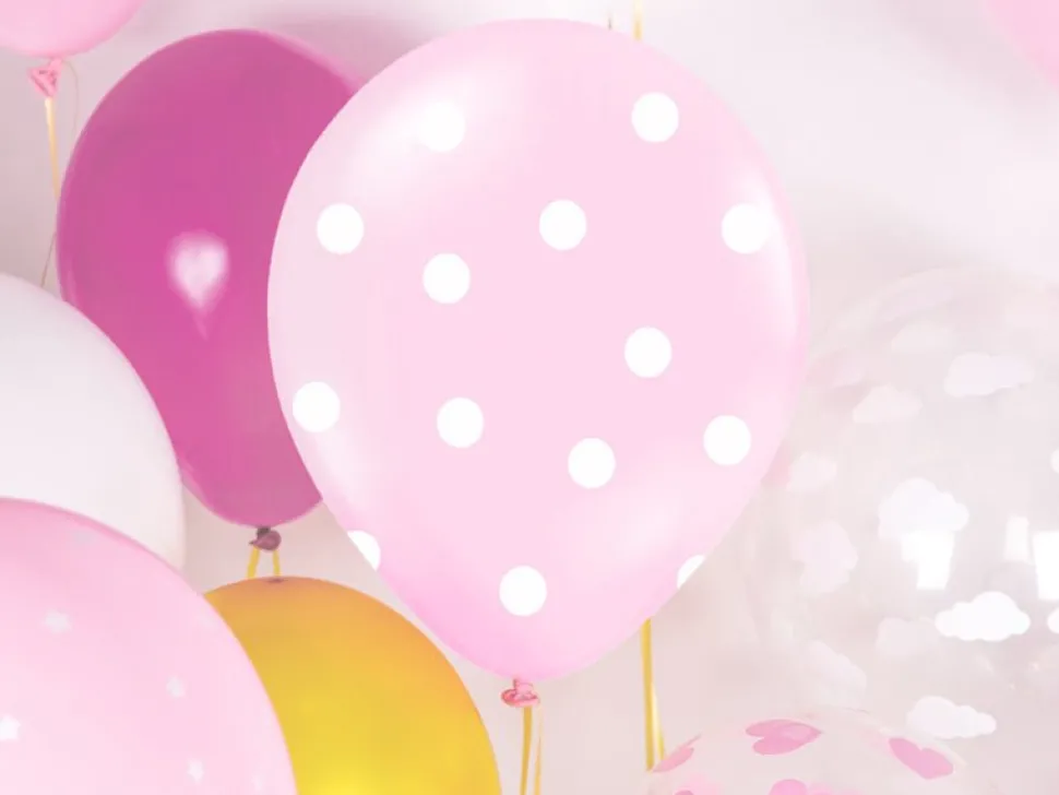 Lichtroze Ballonnen Witte Stipjes 30cm 6st