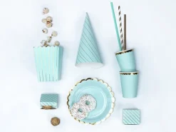 Mint Groene Popcorn Bakjes Goud Gestreept 12,5cm 6st