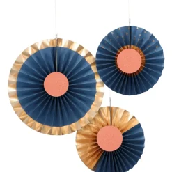 Papieren Waaiers Blauw 35cm 3st