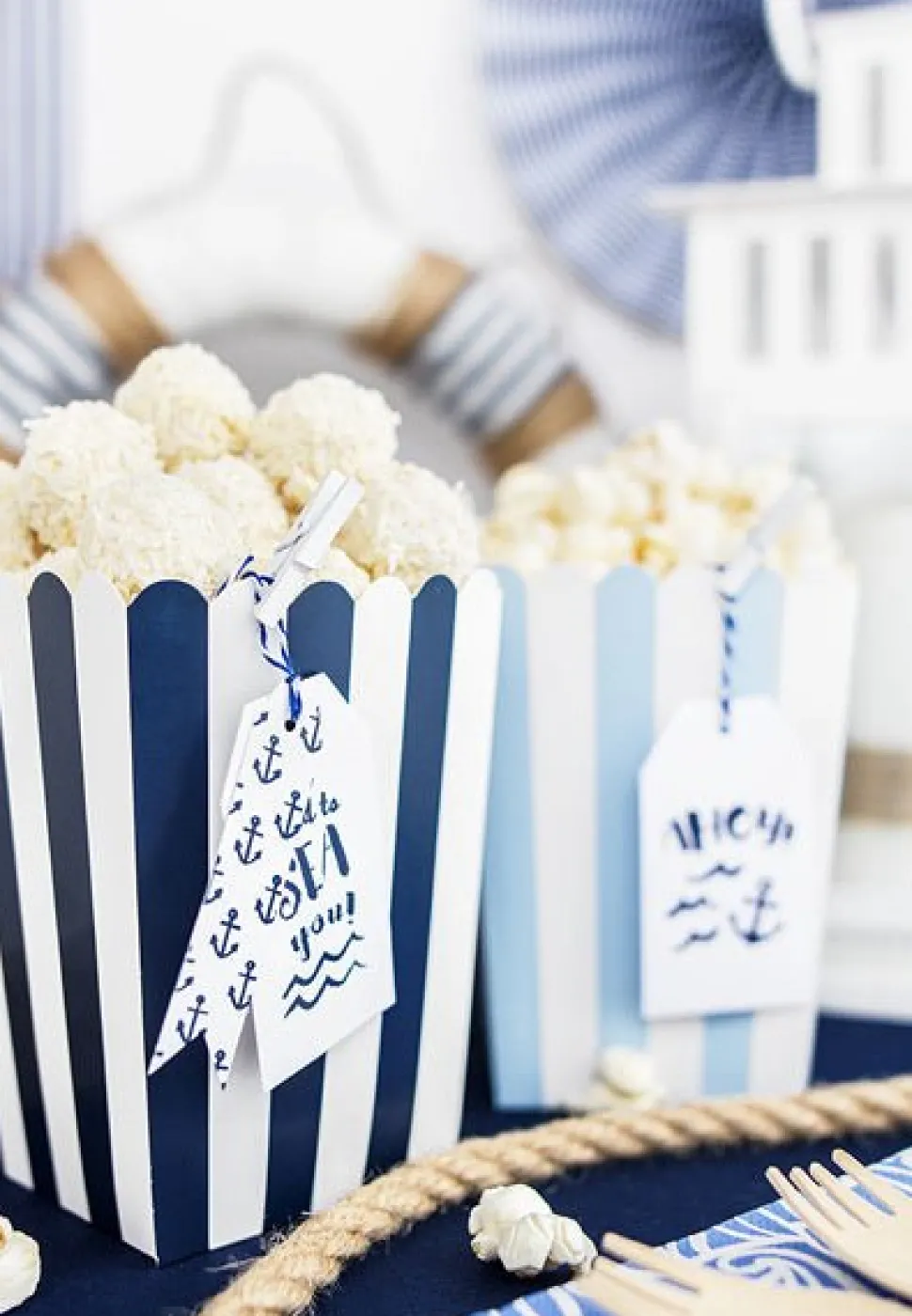 Popcorn Bakjes Blauw Mix 12,5cm 6st