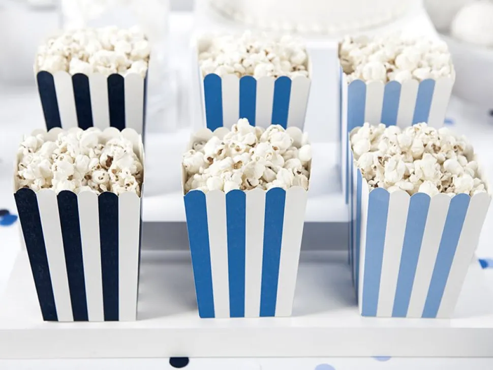 Popcorn Bakjes Blauw Mix 12,5cm 6st