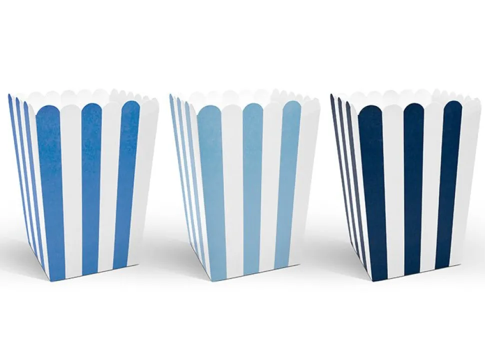 Popcorn Bakjes Blauw Mix 12,5cm 6st