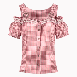 Rood Witte Blouse Dames Geruit Met Gespen