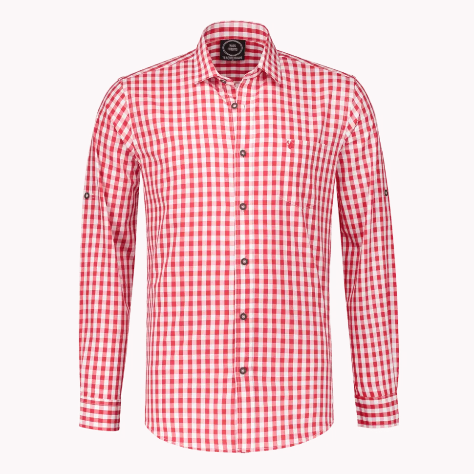 Rood Witte Blouse Heren Korte Mouw Krempelarm