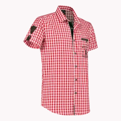 Rood Witte Blouse Heren Korte Mouw Traditioneel Geruit