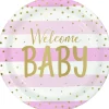 Roze Borden Welcome Baby 23cm 8st