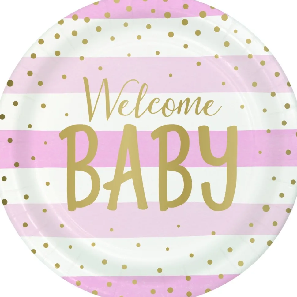 Roze Borden Welcome Baby 23cm 8st