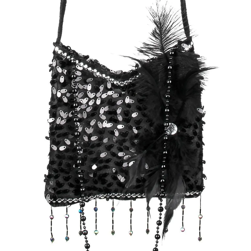 Schoudertasje Glitter Zwart 19cm