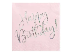 Servetten Happy Birthday Lichtroze 33cm 20st