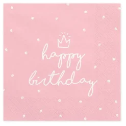 Servetten Happy Birthday Roze 33cm 20st