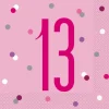 Servetten 13 Jaar Roze 33cm 16st