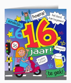 Verjaardagskaart 16 Jaar Cartoon 16,5cm