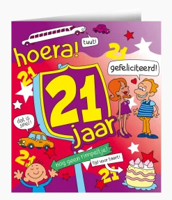 Verjaardagskaart 21 Jaar Cartoon 16,5cm