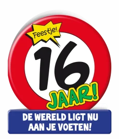 Verjaardagskaart 16 Jaar Verkeersbord 16,5cm