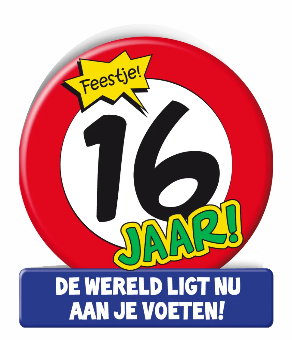 Verjaardagskaart 16 Jaar Verkeersbord 16,5cm