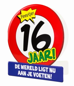 Verjaardagskaart 16 Jaar Verkeersbord 16,5cm