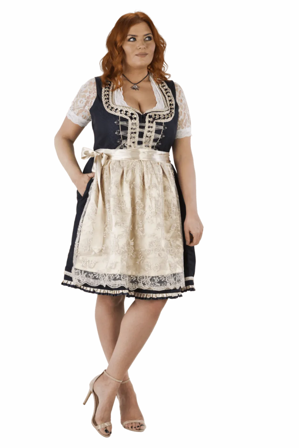 Wit Blauwe Dirndl Jurk Oktoberfest Dames 2 Delig
