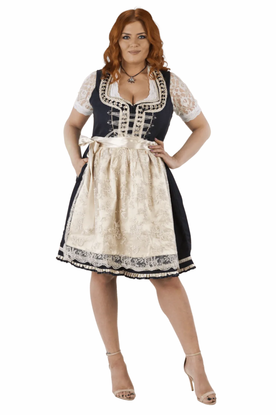 Wit Blauwe Dirndl Jurk Oktoberfest Dames 2 Delig