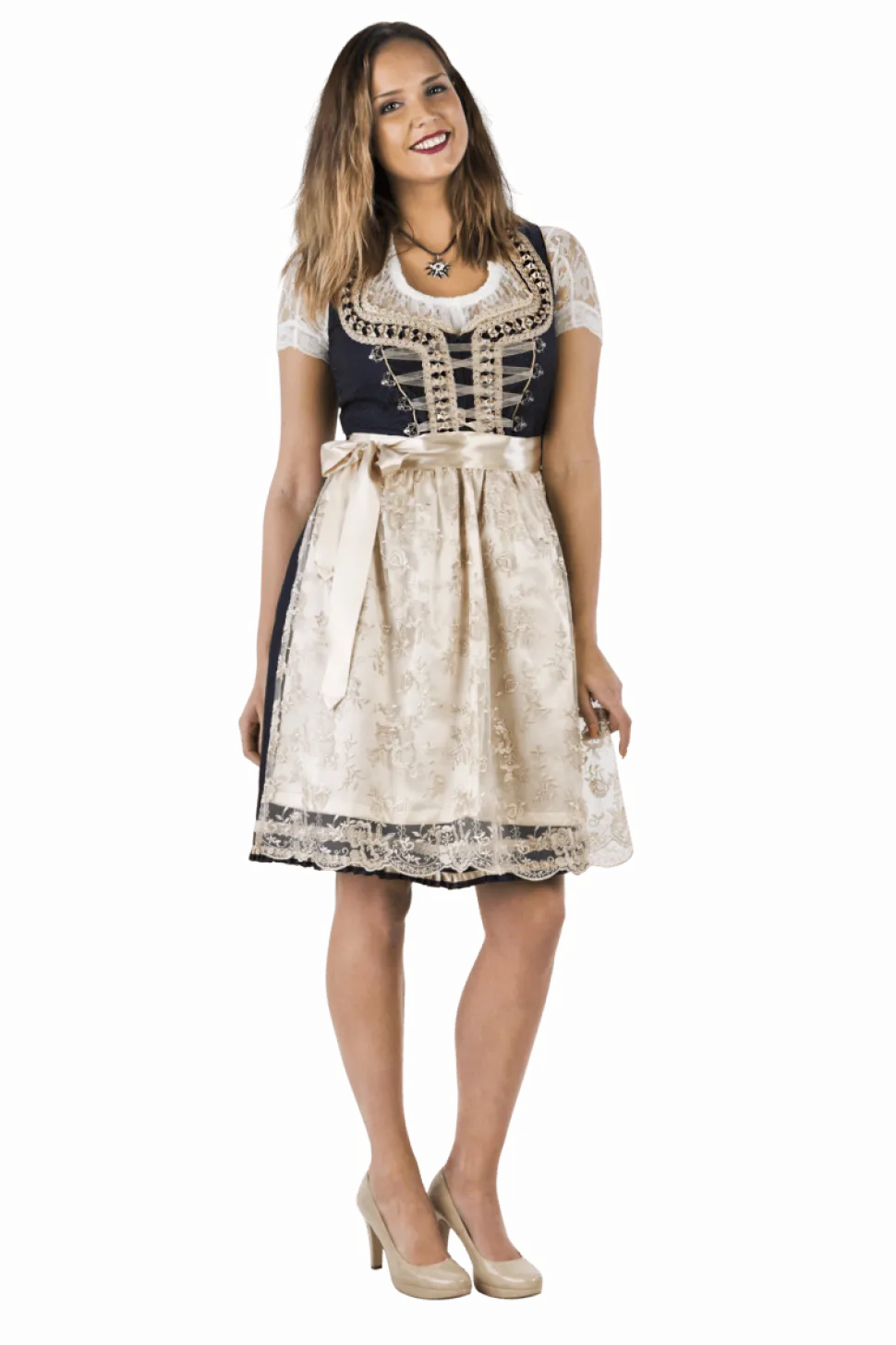 Wit Blauwe Dirndl Jurk Oktoberfest Dames 2 Delig