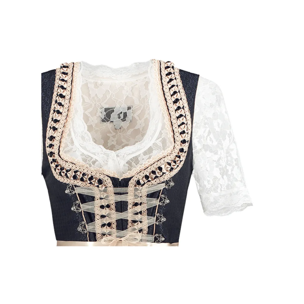 Wit Blauwe Dirndl Jurk Oktoberfest Dames 2 Delig