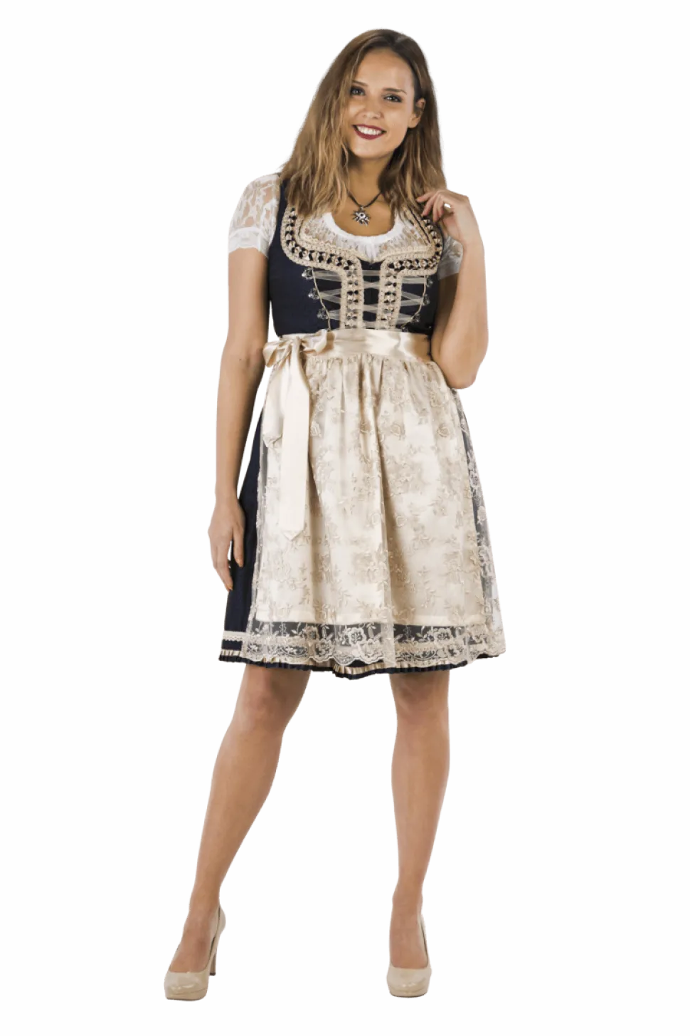 Wit Blauwe Dirndl Jurk Oktoberfest Dames 2 Delig