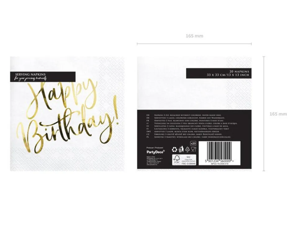 Witte Servetten Happy Birthday 33cm 20st