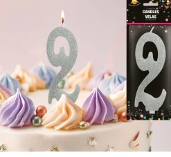 Zilveren Kaars 2 Jaar Glitter 12,5cm