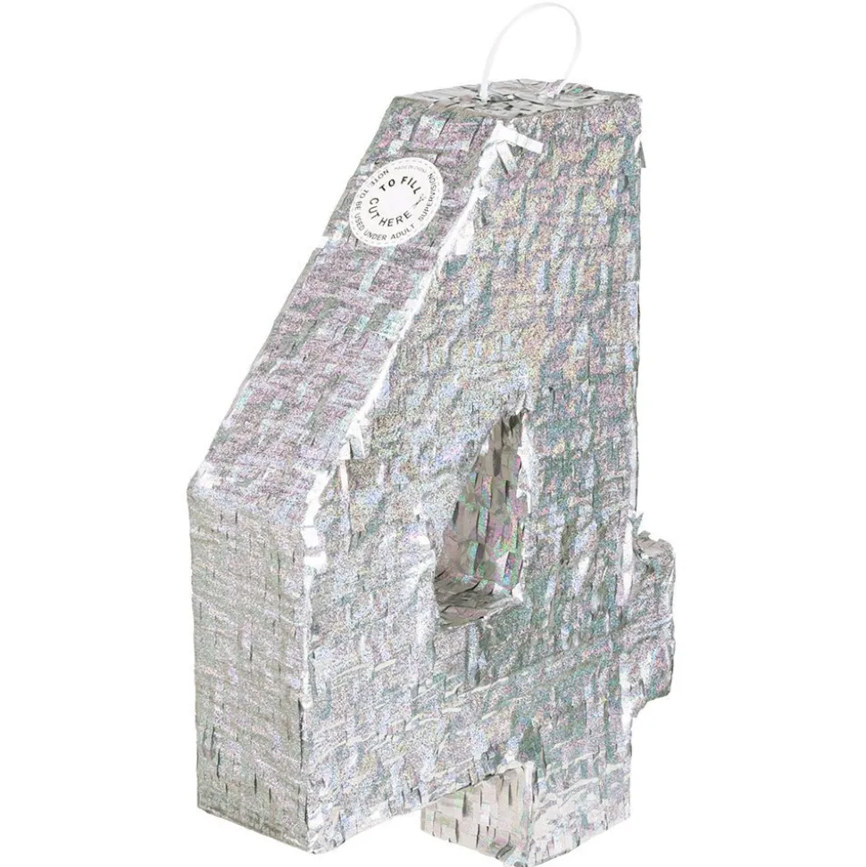 Zilveren Pinata 4 Jaar Holografisch 40cm