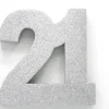 Zilver Tafeldecoratie Cijfer 21 Glitter 20,5cm