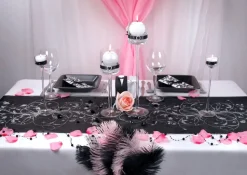 Zwarte Organza Stof Zilveren Bloemen 36cm 9m