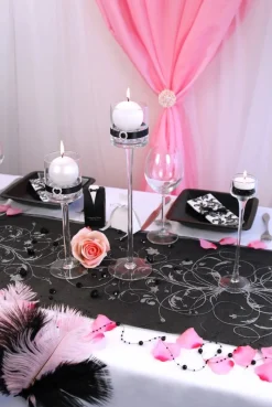 Zwarte Organza Stof Zilveren Bloemen 36cm 9m
