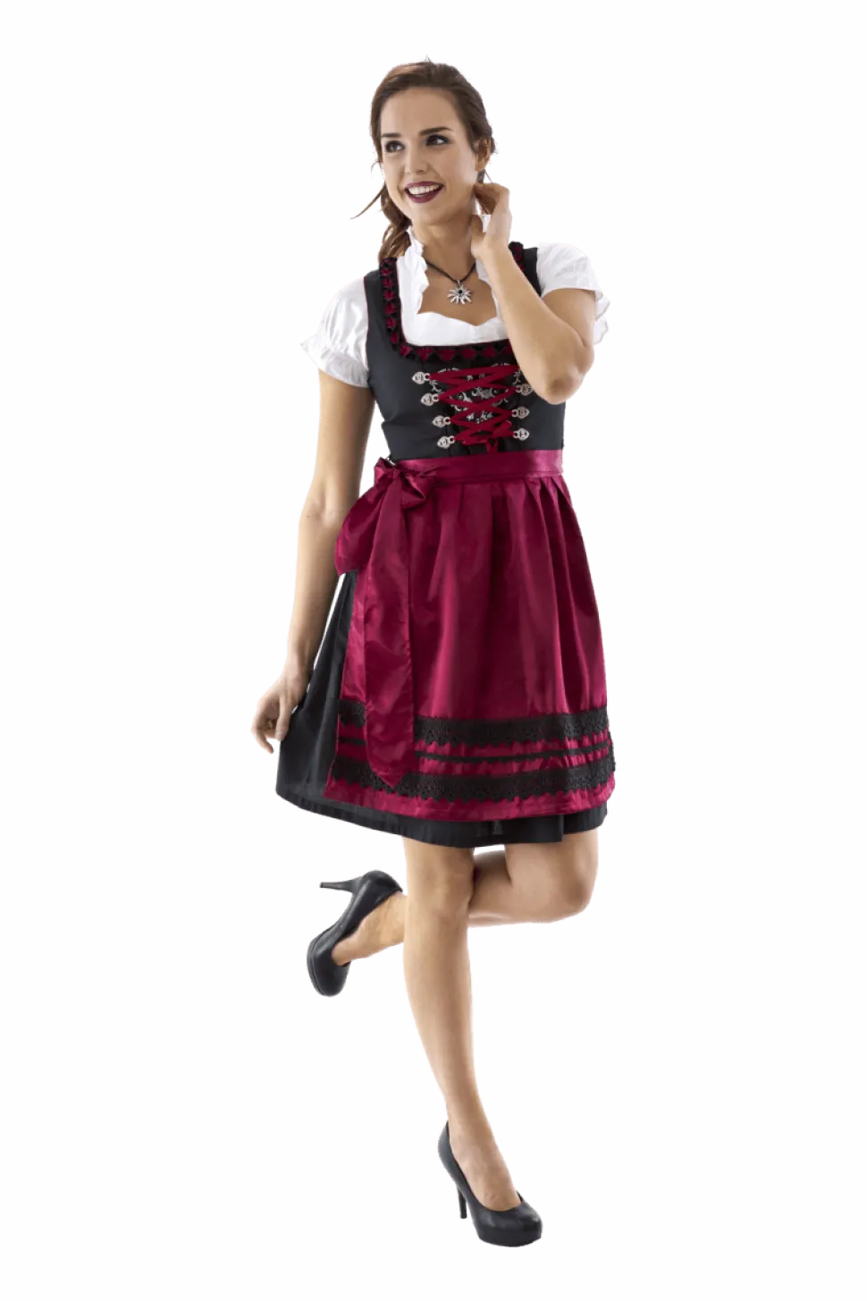 Zwart Rode Dirndl Jurk Oktoberfest Dames Bordeaux